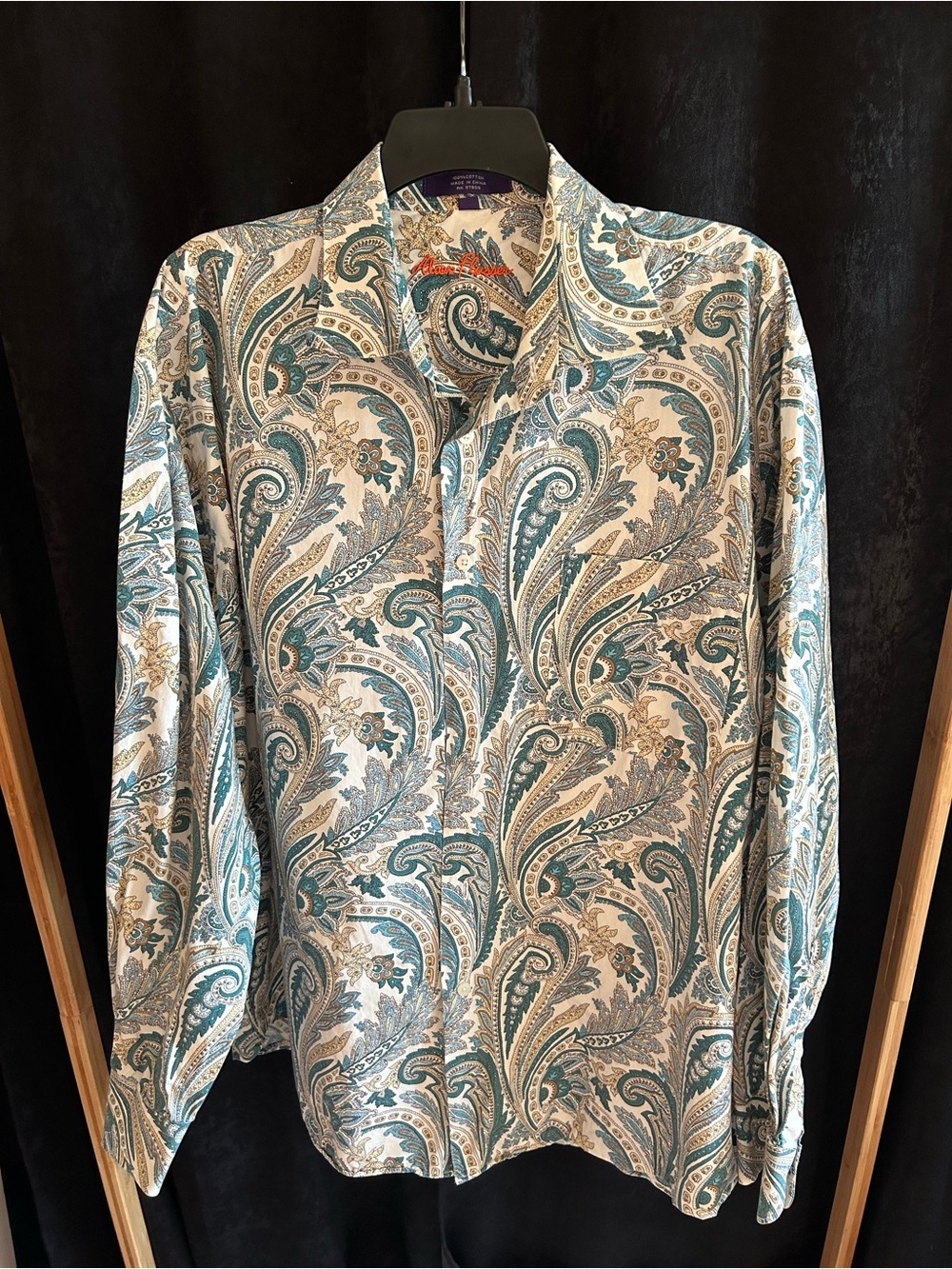 Alan Flusser Teal and Cream Paisley Button-Down Shirt